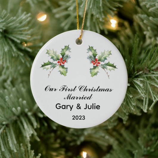 Gepersonaliseerde 1e Kerstmis Getrouwd Keepsake Keramisch Ornament (Boom)