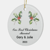 Gepersonaliseerde 1e Kerstmis Getrouwd Keepsake Keramisch Ornament (Links)