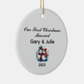 Gepersonaliseerde 1e Kerstmis Getrouwd Keepsake Keramisch Ornament (Rechts)