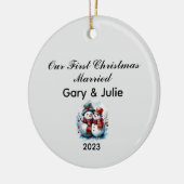 Gepersonaliseerde 1e Kerstmis Getrouwd Keepsake Keramisch Ornament (Links)