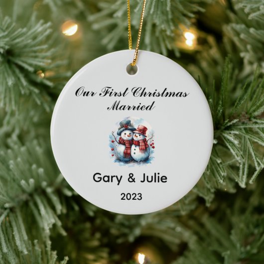 Gepersonaliseerde 1e Kerstmis Getrouwd Keepsake Keramisch Ornament (Boom)