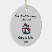 Gepersonaliseerde 1e Kerstmis Getrouwd Keepsake Keramisch Ornament (Rechts)