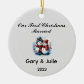 Gepersonaliseerde 1e Kerstmis Getrouwd Keepsake Keramisch Ornament (Voorkant)