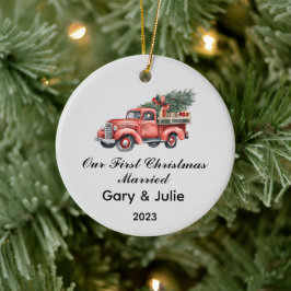 Gepersonaliseerde 1e Kerstmis Getrouwd Keepsake Keramisch Ornament