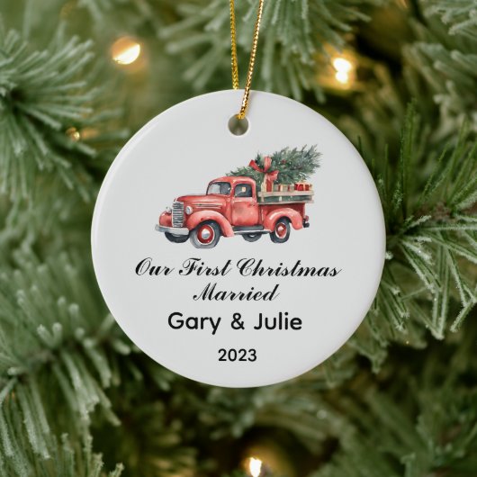 Gepersonaliseerde 1e Kerstmis Getrouwd Keepsake Keramisch Ornament (Boom)