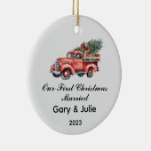 Gepersonaliseerde 1e Kerstmis Getrouwd Keepsake Keramisch Ornament (Rechts)
