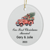 Gepersonaliseerde 1e Kerstmis Getrouwd Keepsake Keramisch Ornament (Links)