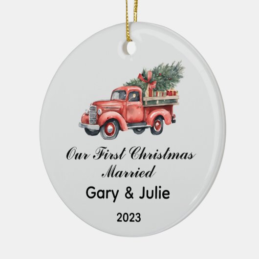 Gepersonaliseerde 1e Kerstmis Getrouwd Keepsake Keramisch Ornament (Links)