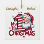 Gepersonaliseerde 1e Kerstmis meisje-jongen Santa Keramisch Ornament (Achterkant)