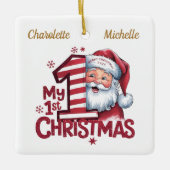 Gepersonaliseerde 1e Kerstmis meisje-jongen Santa Keramisch Ornament (Voorkant)