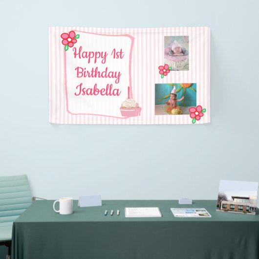 Gepersonaliseerde 1e Verjaardag Banner voor Meisje (Beurs)