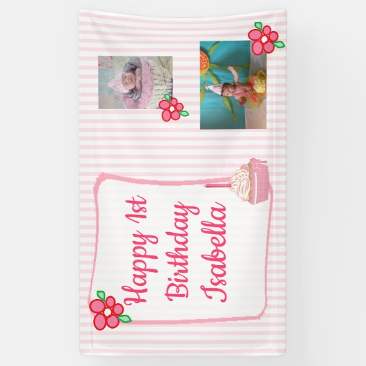 Gepersonaliseerde 1e Verjaardag Banner voor Meisje (Verticaal)