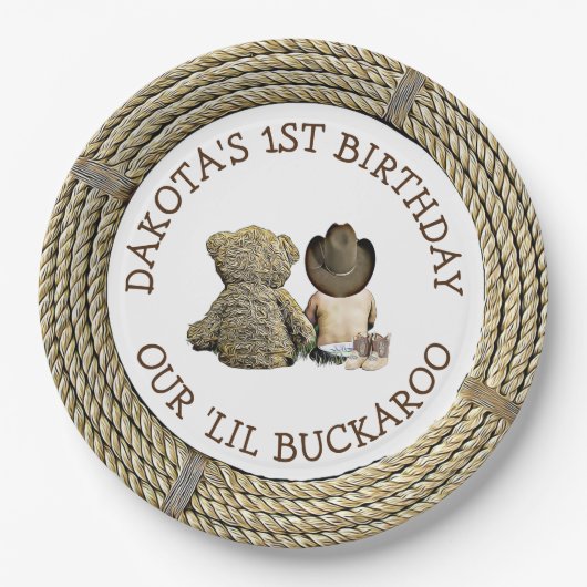 Gepersonaliseerde 1e verjaardag Cowboy thema Papieren Bordje (Voorkant)