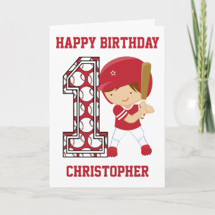 Gepersonaliseerde 1e Verjaardag Honkbal Batter Red Kaart