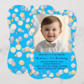 Gepersonaliseerde 1e verjaardag jongen foto kaart (Voorkant / Achterkant)