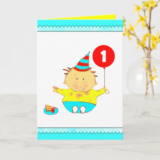 Gepersonaliseerde 1e verjaardag kaart (Gele Bloem)