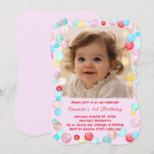 Gepersonaliseerde 1e verjaardag meisje foto uitnod kaart (Voorkant / Achterkant)