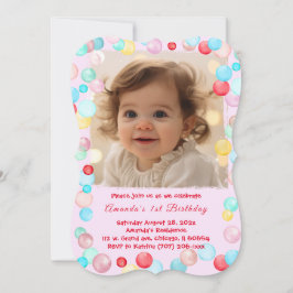 Gepersonaliseerde 1e verjaardag meisje foto uitnod kaart