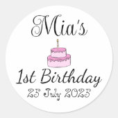 Gepersonaliseerde 1e Verjaardag Party Favoriet Ronde Sticker (Voorkant)
