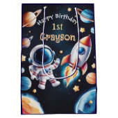 Gepersonaliseerde 1e Verjaardag Ruimte-Thema Gift  Medium Cadeauzakje (Achterkant)