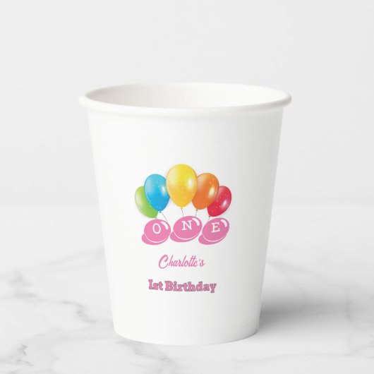 Gepersonaliseerde 1e Verjaardag Zacht Roze Meisje Papieren Bekers (Voorkant)