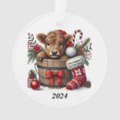 Gepersonaliseerde 1st Christmas Highland Koe Acryl Ornament (voorkant)