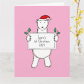 Gepersonaliseerde 1st Christmas Polar Beer Baby Kaart (Gele Bloem)