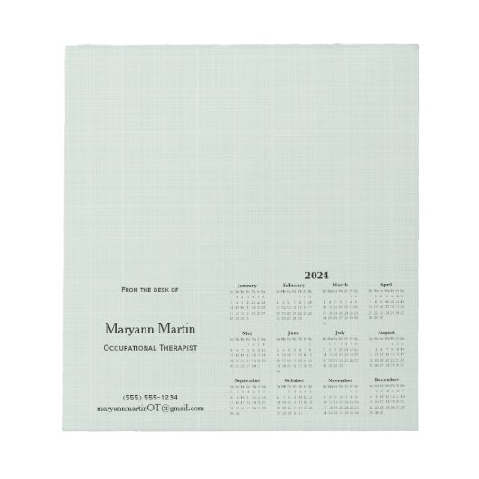 Gepersonaliseerde 2024 Maandelijkse kalender Groen Notitieblok (Voorkant)