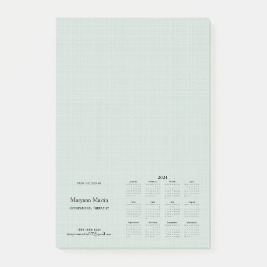Gepersonaliseerde 2024 Maandelijkse kalender Groen Post-it® Notes (Voorkant)