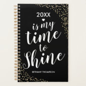 Gepersonaliseerde 2026 Black Gold Glitter Planner (Voorkant)