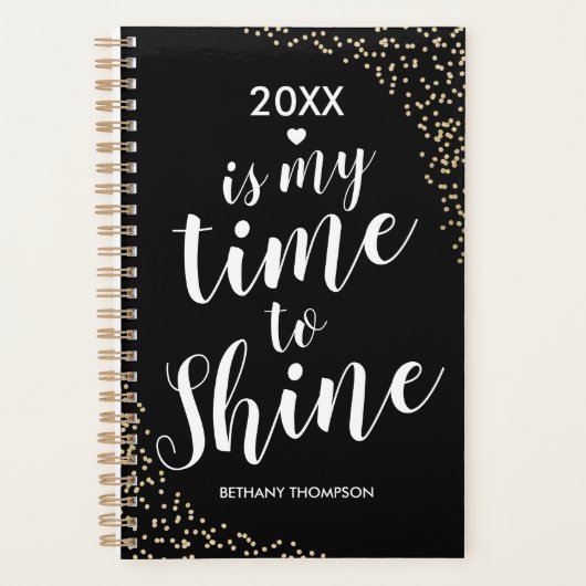 Gepersonaliseerde 2026 Black Gold Glitter Planner (Voorkant)
