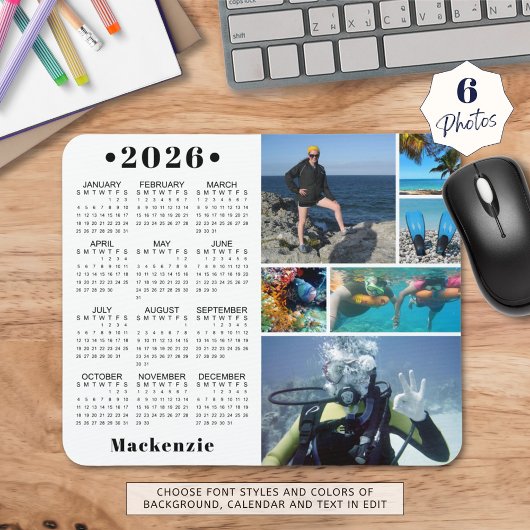 Gepersonaliseerde 2026 Kalender 6 Foto Aangepaste Muismat