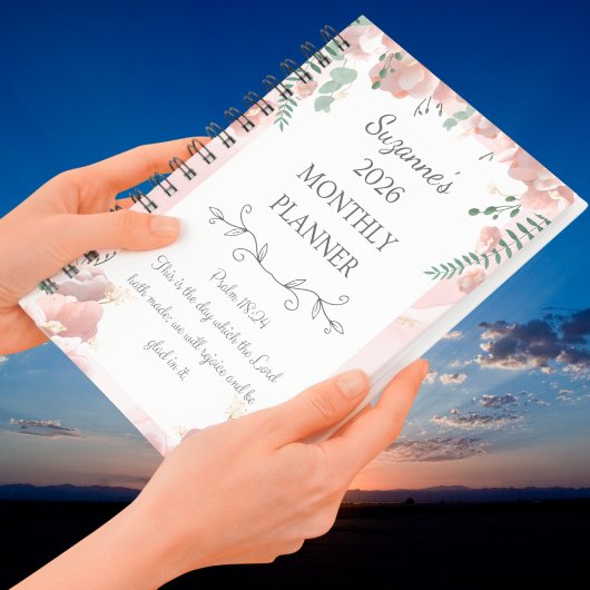Gepersonaliseerde 2026 Roze Bloemen Psalm Christel Planner