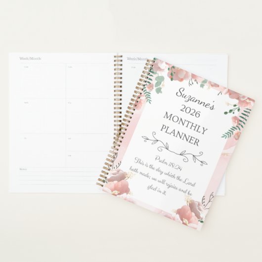 Gepersonaliseerde 2026 Roze Bloemen Psalm Christel Planner (Display)