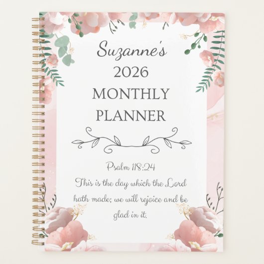 Gepersonaliseerde 2026 Roze Bloemen Psalm Christel Planner (Voorkant)