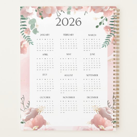 Gepersonaliseerde 2026 Roze Bloemen Psalm Christel Planner (Achterkant)