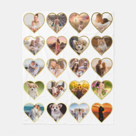 Gepersonaliseerde 20 Gouden Hart Fotocollage Fleece Deken