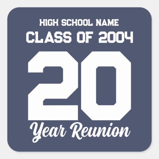 Gepersonaliseerde 20 jaar High School Reunion Eenv Vierkante Sticker (Voorkant)
