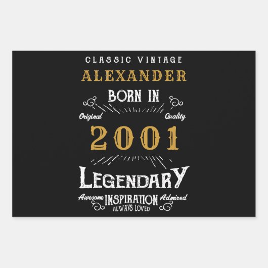 Gepersonaliseerde 20e geboortedag Geboren 2001  Zw Inpakpapier Vel (Voorkant)