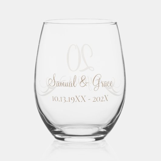Gepersonaliseerde 20e Jubileum Keepsake Custom Gif Wijnglas Zonder Voet (Achterkant)
