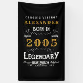 Gepersonaliseerde 20e Verjaardag Geboren 2005  Zwa Spandoek (Verticaal)