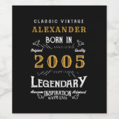 Gepersonaliseerde 20e Verjaardag Geboren 2005 Zwa Wijn Etiket (Enkel label)