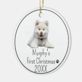 Gepersonaliseerde 20XX Honden Eerste Kerstfoto Keramisch Ornament (Links)