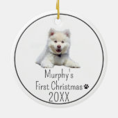 Gepersonaliseerde 20XX Honden Eerste Kerstfoto Keramisch Ornament (Achterkant)