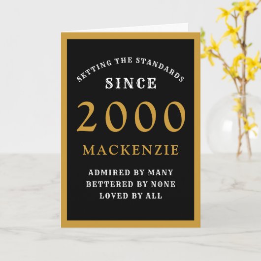 Gepersonaliseerde 21e verjaardag 2000 Black Gold C Kaart (Gele Bloem)