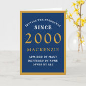 Gepersonaliseerde 21e verjaardag 2000 Blauw Goud C Kaart (Gele Bloem)