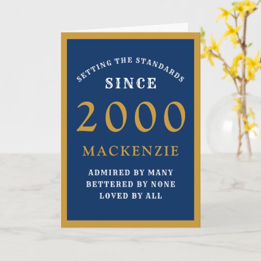 Gepersonaliseerde 21e verjaardag 2000 Blauw Goud C Kaart (Gele Bloem)