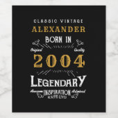 Gepersonaliseerde 21e Verjaardag Geboren 2004  Zwa Wijn Etiket (Enkel label)