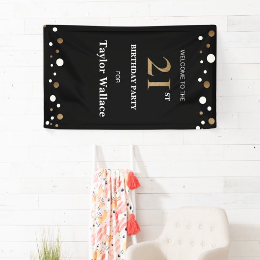 Gepersonaliseerde 21e verjaardag Gold en zwarte st Spandoek (Insitu)