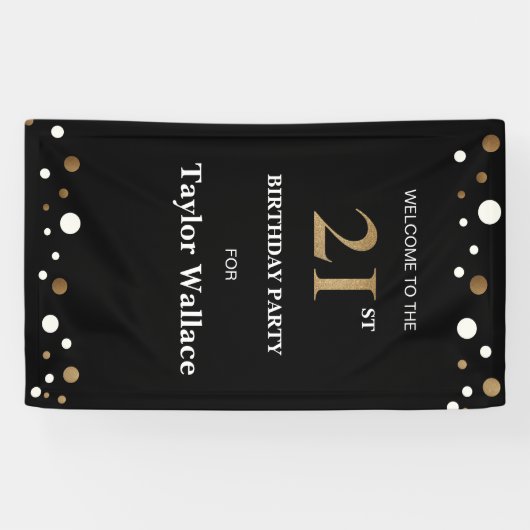 Gepersonaliseerde 21e verjaardag Gold en zwarte st Spandoek (Horizontaal)